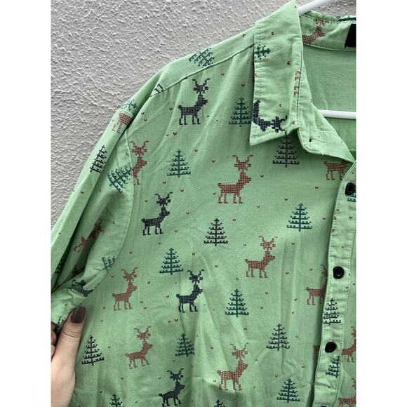 Jogal Mens Shirt Size XL Long Sleeve Button Up Green Holiday Christmas Party - Picture 3 of 11